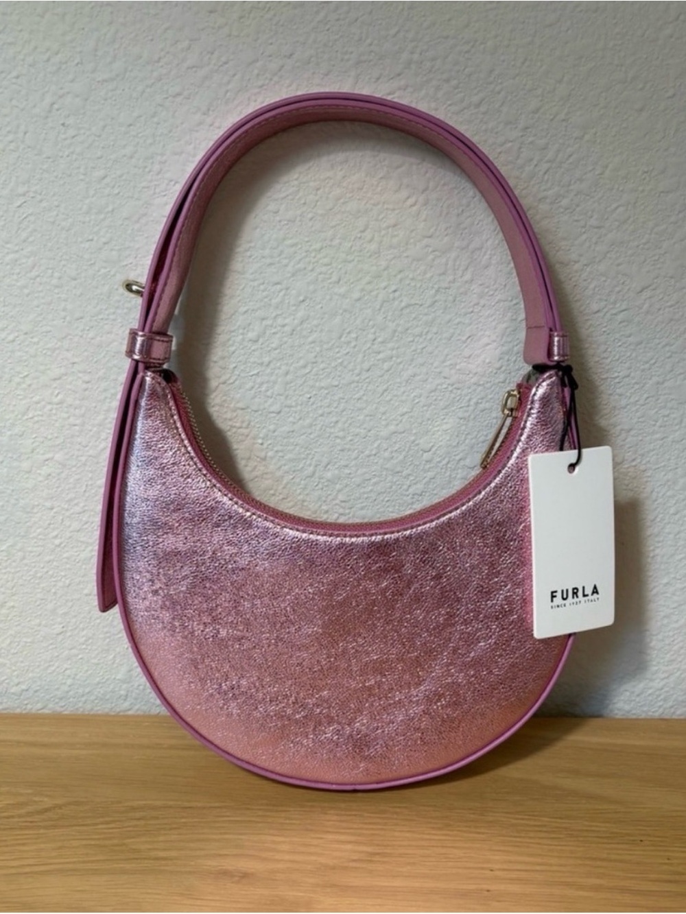Furla DELIZIA MINI Pink Crescent Shoulder Bag